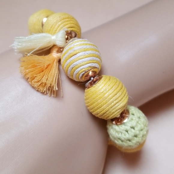 Boho Crochet Ball Bead Tassel Stretch Bracelet - Picture 6 of 16